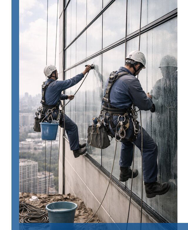 Профессиональная мойка фасадных окон альпинистами в Заинске