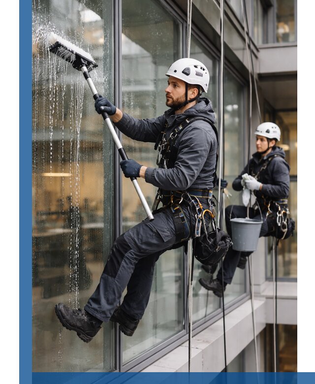 Профессиональная мойка витражей промышленными альпинистами в Заинске