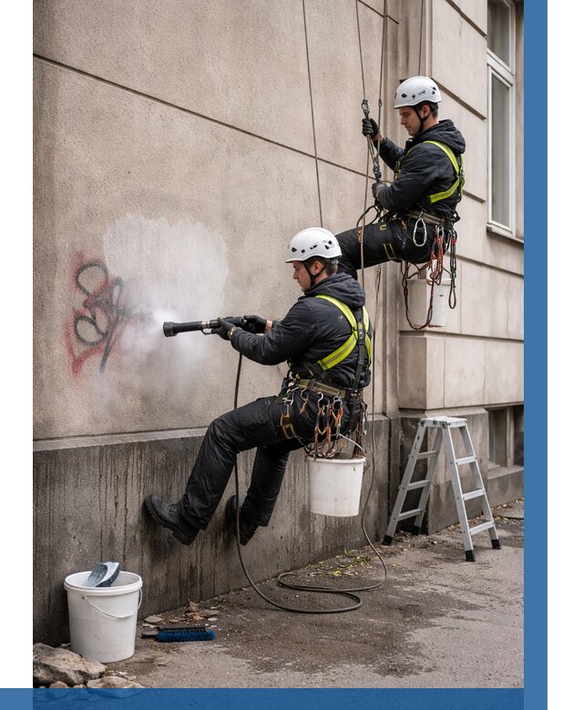 Удаление граффити с фасада в Заинске от 4576 р. | ВЫСОТНИК-Знс