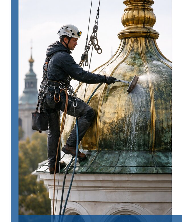 Профессиональная мойка куполов и шпилей высотными альпинистами в Заинске