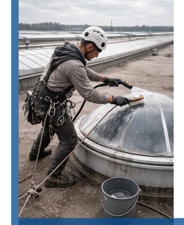 Мойка зенитных фонарей на кровле для промышленных объектов в Заинске