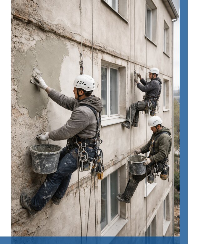 Ремонт штукатурного фасада в Заинске от 763 р. под ключ | ВЫСОТНИК-Знс