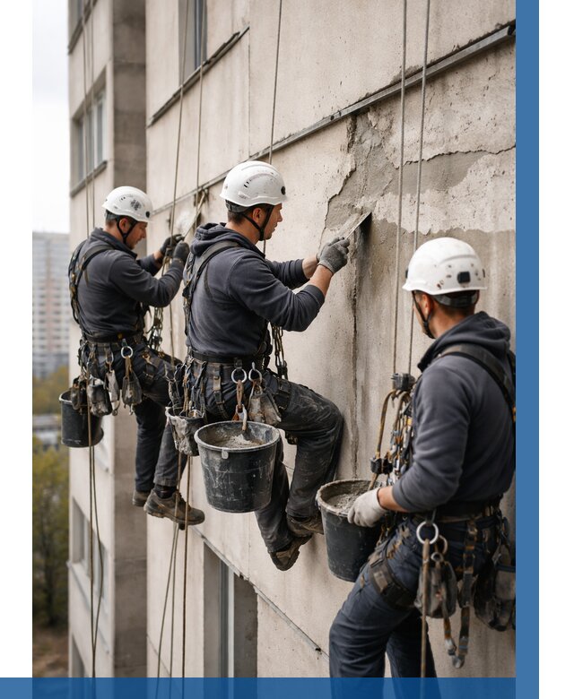 Ремонт бетонных элементов фасада в Заинске от 2542 р. | ВЫСОТНИК-Знс