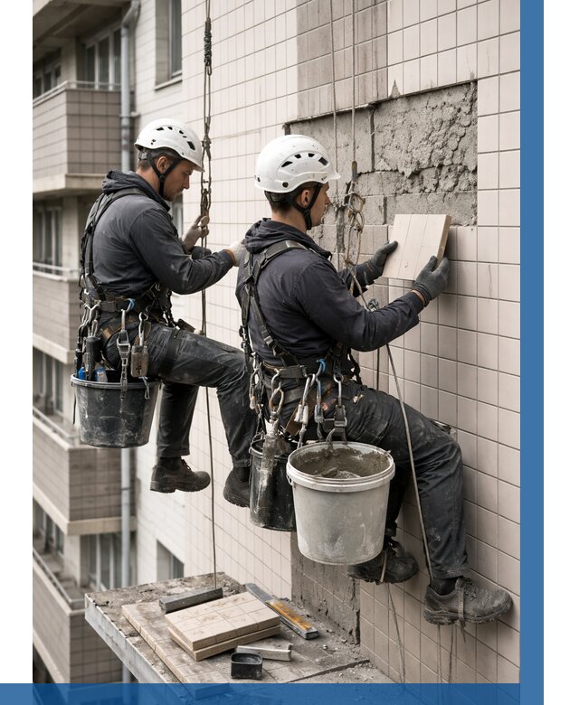 Ремонт облицовки фасада плиткой в Заинске от 1830 р. | ВЫСОТНИК-Знс