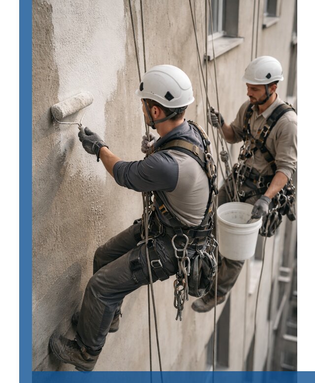 Грунтовка фасада на высоте в Заинске промышленными альпинистами