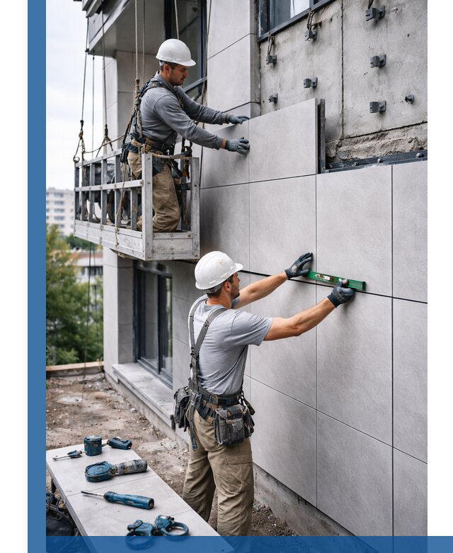 Монтаж керамогранита на фасад в Заинске под ключ с гарантией качества