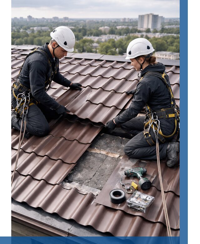 Ремонт металлочерепицы на крыше в Заинске от 915 р. | ВЫСОТНИК-Знс