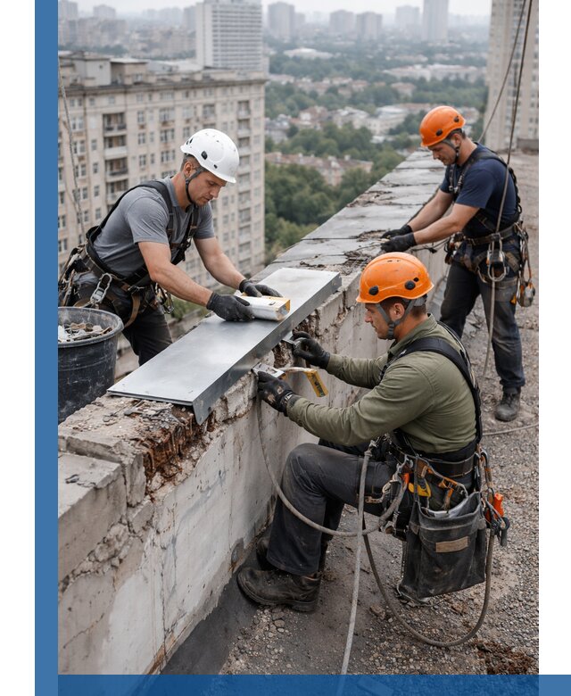 Ремонт парапета на кровле в Заинске, высотные работы с гарантией