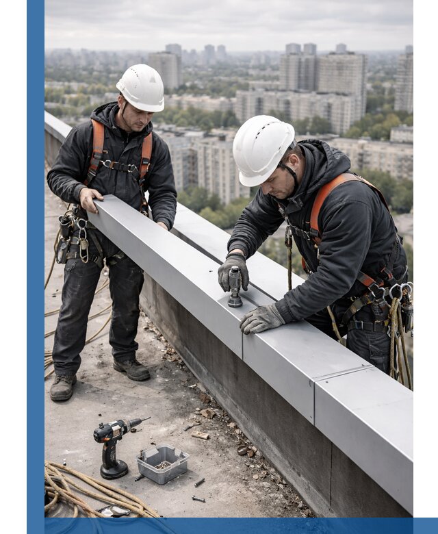 Монтаж парапетных крышек и ограждений кровли в Заинске