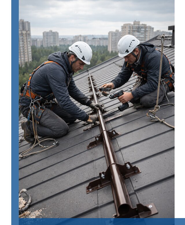 Монтаж снегозадержателей на кровле зданий в Заинске под ключ