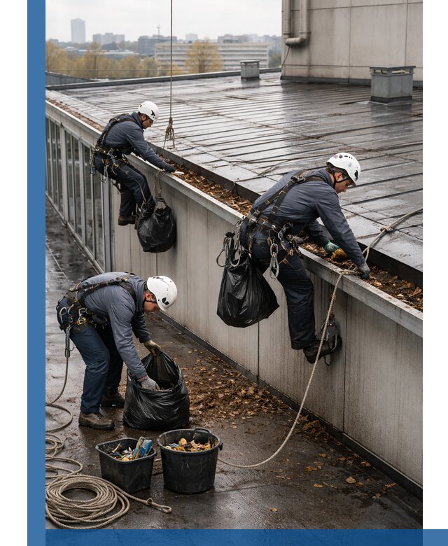 Очистка кровли по периметру в Заинске силами промышленных альпинистов