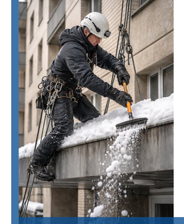 Очистка козырьков от снега в Заинске круглогодично безопасно