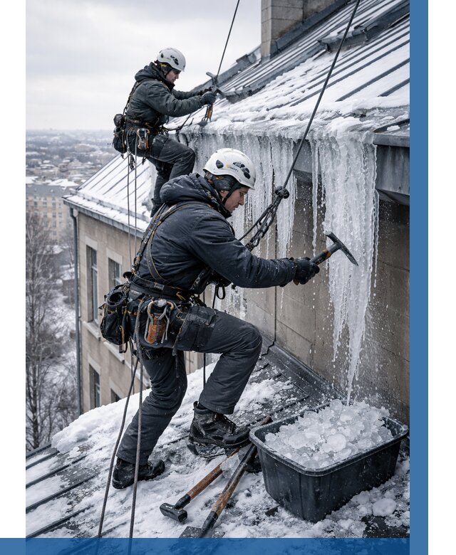 Удаление наледи с кровли в Заинске от 5593 р. | ВЫСОТНИК-Знс