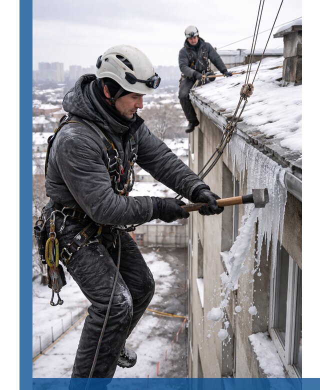 Сбивание и удаление сосулек с крыши в Заинске безопасно