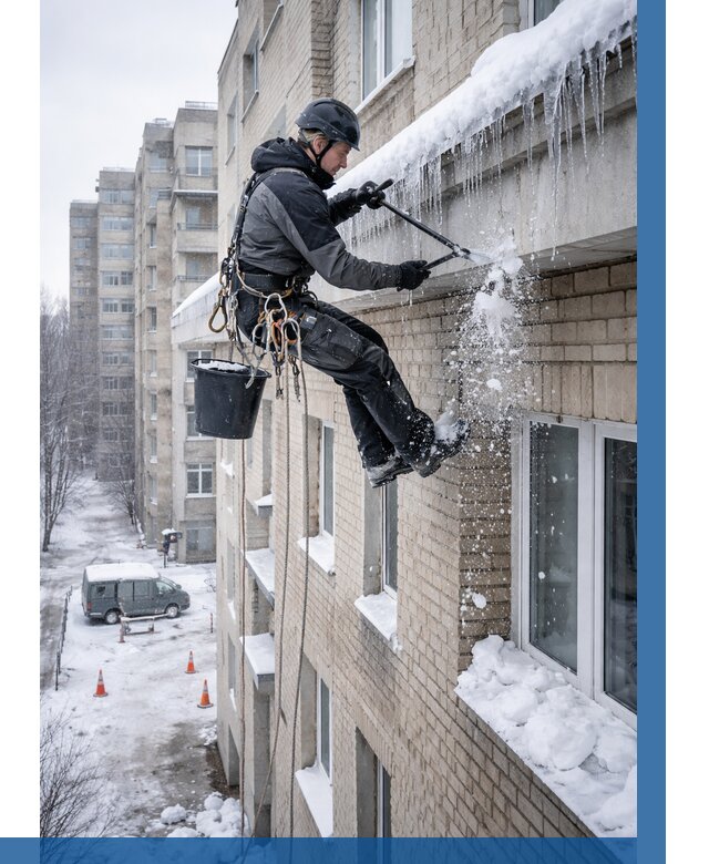 Удаление наледи с карнизов в Заинске от 356 р. | ВЫСОТНИК-Знс