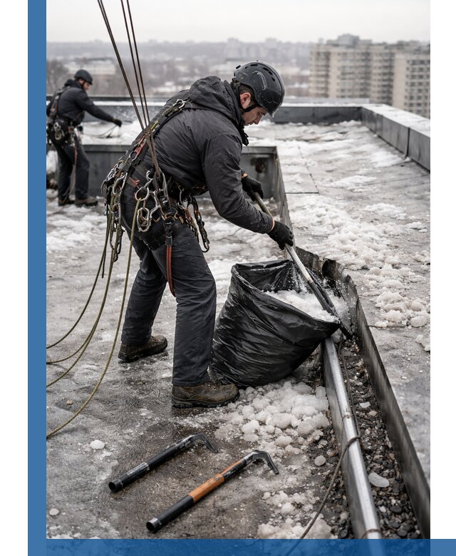 Аварийная очистка кровли в Заинске от промальпинистов