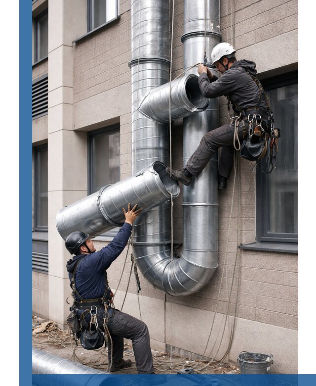Монтаж фасадных воздуховодов в Заинске с герметизацией и крепежом
