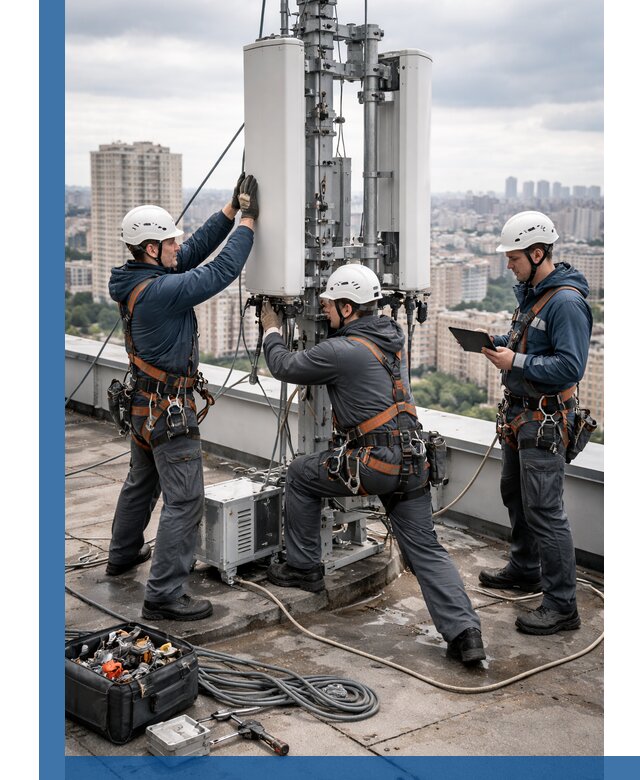 Монтаж антенн связи на крыше в Заинске с вводом в эксплуатацию