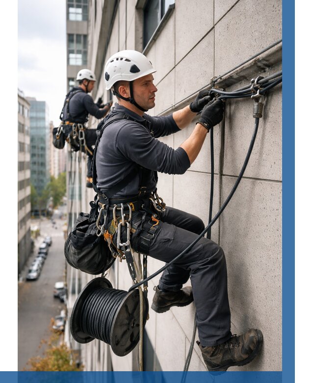 Прокладка кабеля по фасаду в Заинске от 356 р. | ВЫСОТНИК-Знс