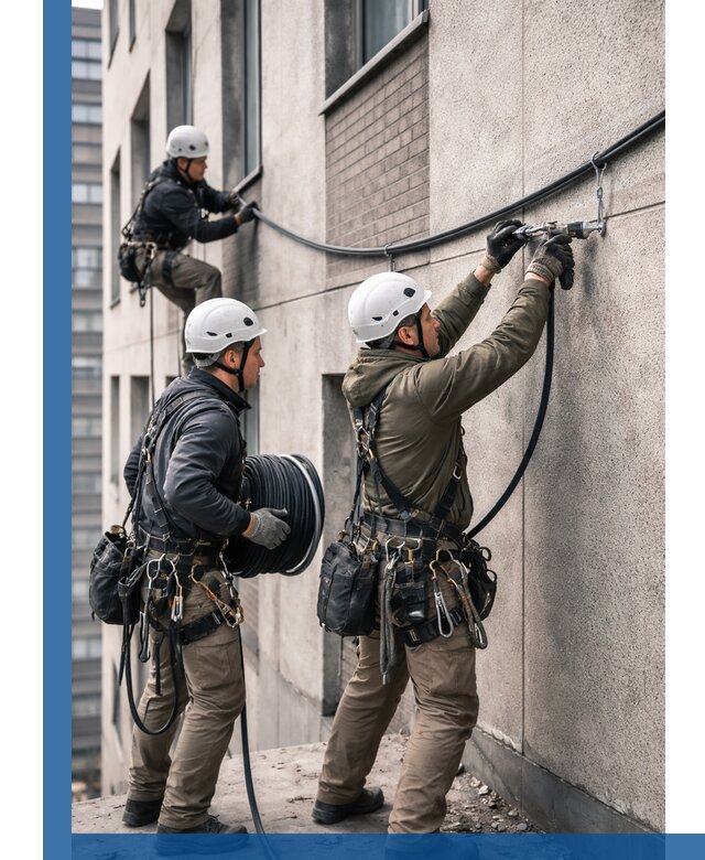 Прокладка кабеля по фасаду в Заинске, профессиональный монтаж