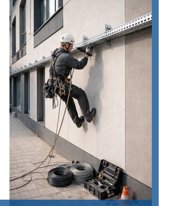 Монтаж кабельных лотков на фасаде в Заинске от 1220 р. | ВЫСОТНИК-Знс