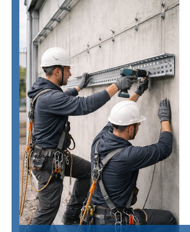 Монтаж кабельных лотков на фасаде зданий в Заинске с гарантией