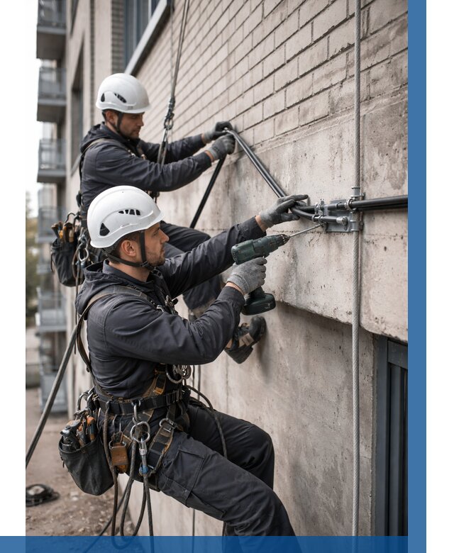 Крепление кабеля на фасаде в Заинске от 356 р. | ВЫСОТНИК-Знс