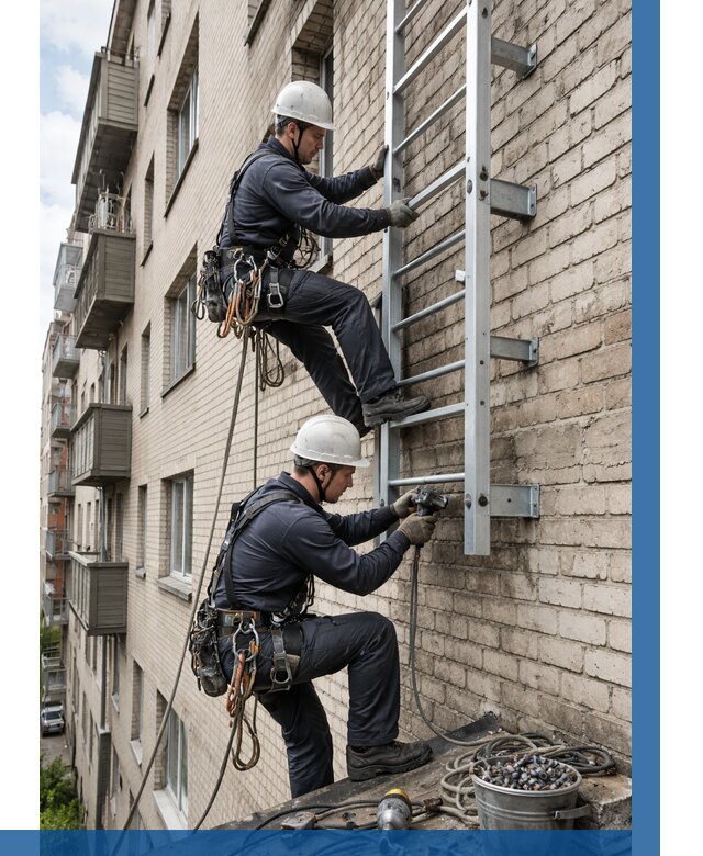 Монтаж пожарной лестницы в Заинске от 25423 р заказать у ВЫСОТНИК-Знс