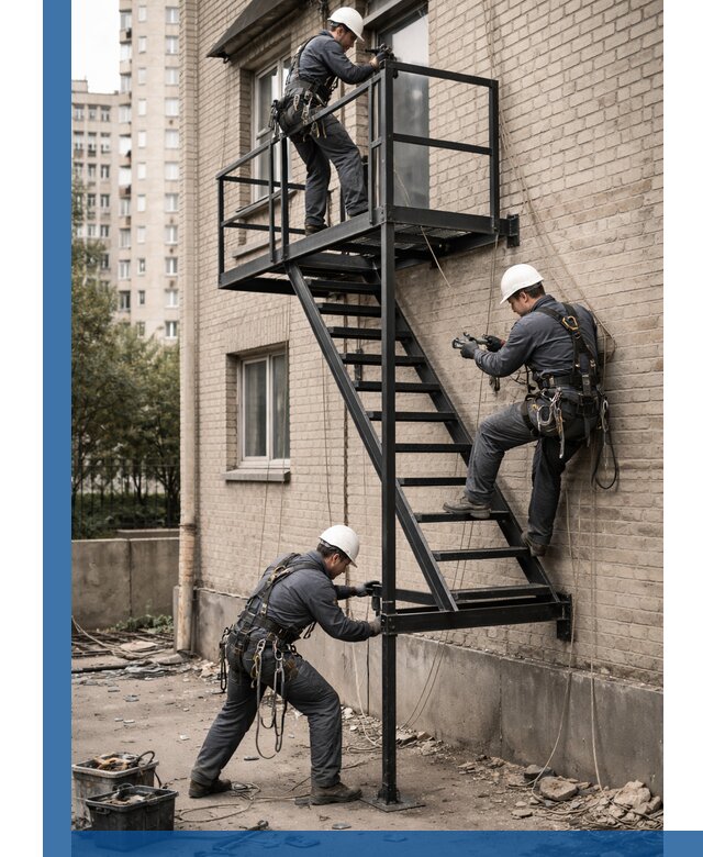 Монтаж пожарной лестницы в Заинске, установка и крепление