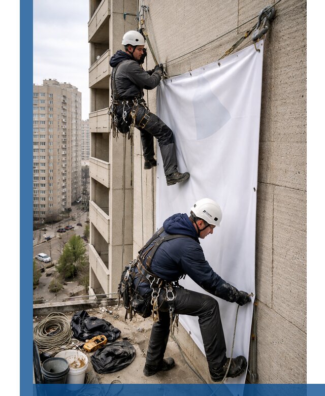 Профессиональный монтаж баннеров на фасаде в Заинске