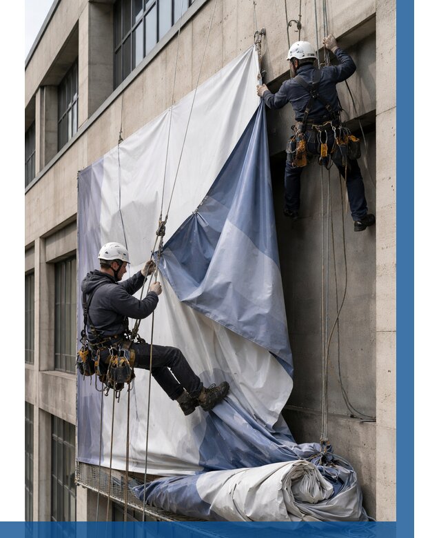 Демонтаж баннеров с фасада в Заинске от 4576 р. | ВЫСОТНИК-Знс