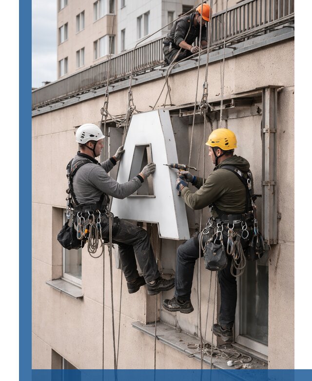 Ремонт и восстановление наружных вывесок на высоте в Заинске