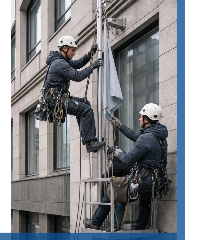 Установка флагов на фасаде в Заинске от 4576 р. | ВЫСОТНИК-Знс