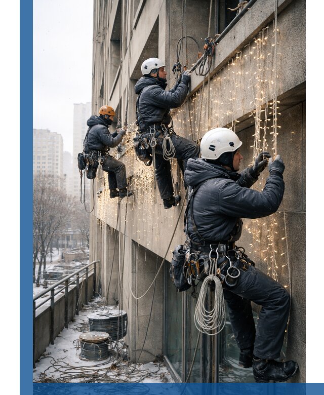 Монтаж новогодней иллюминации и украшение фасадов в Заинске