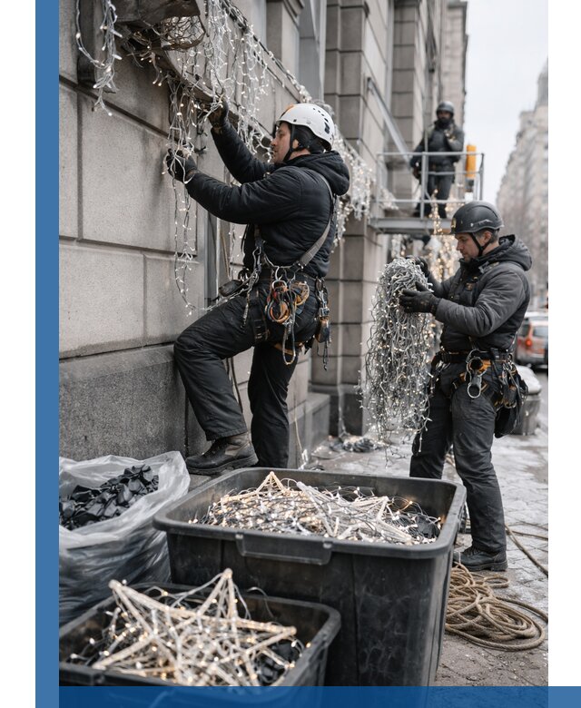 Демонтаж новогоднего оформления и гирлянд в Заинске