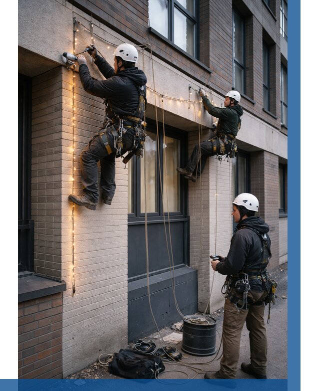 Монтаж гирлянд на фасаде в Заинске от 3559 р. | ВЫСОТНИК-Знс