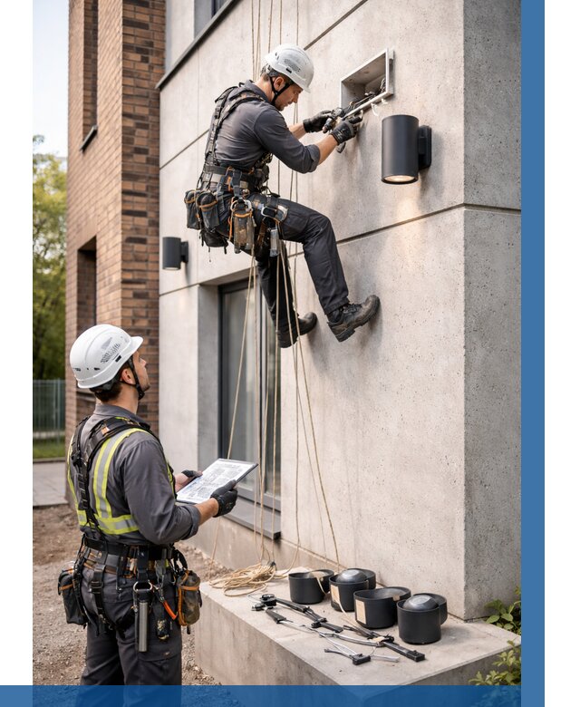 Монтаж фасадного освещения в Заинске от 2542 р. | ВЫСОТНИК-Знс