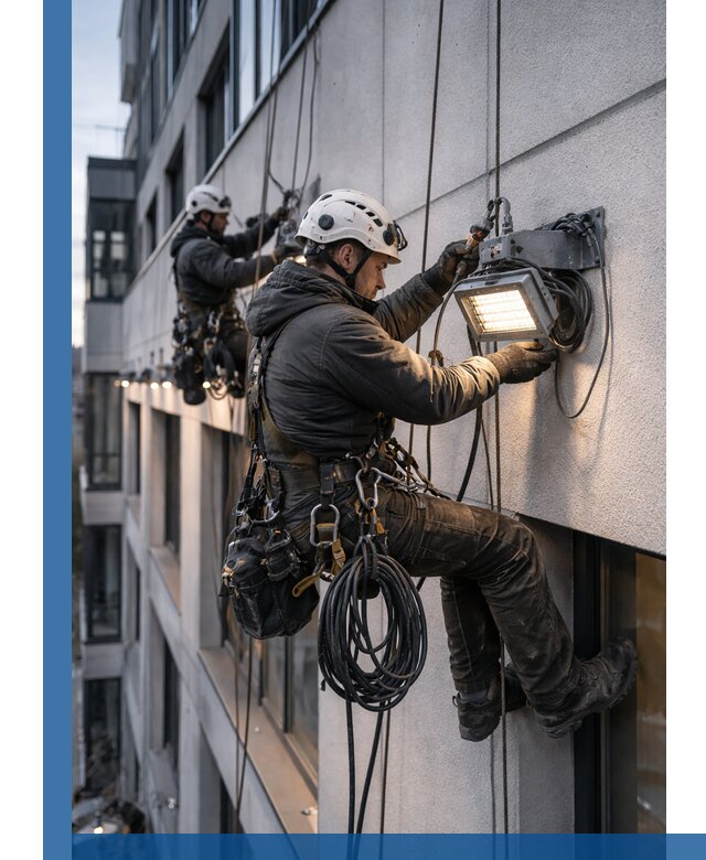 Монтаж фасадного освещения в Заинске установка и подключение