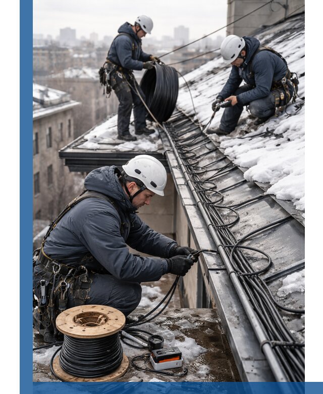 Монтаж греющего кабеля на кровле в Заинске под ключ