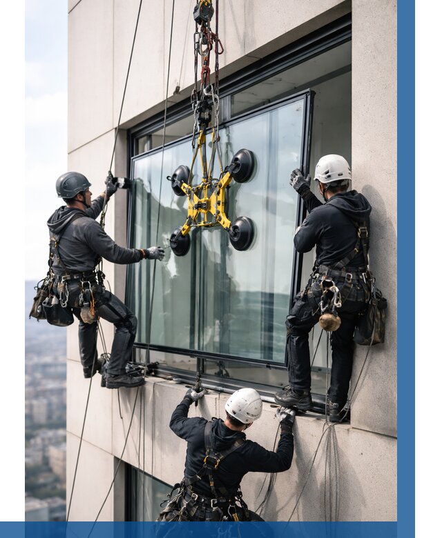 Монтаж стеклопакетов на высоте в Заинске от 3254 р. | ВЫСОТНИК-Знс