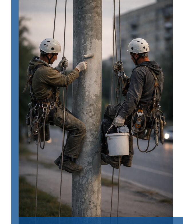 Покраска опор освещения и антикоррозийная защита в Заинске