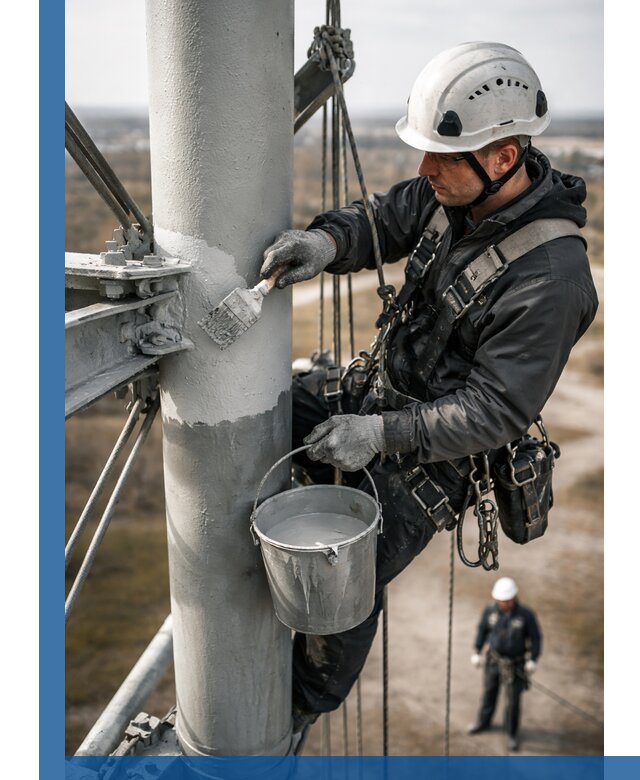 Покраска мачт связи в Заинске промышленными альпинистами