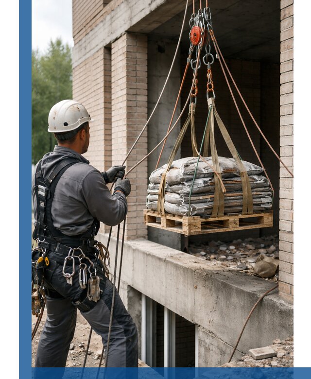 Подъем материалов на этаж веревками в Заинске оперативно