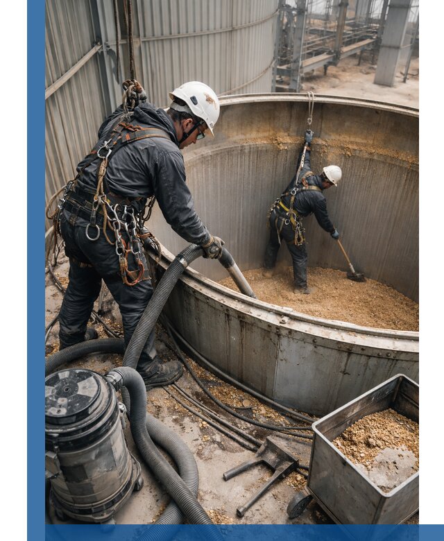 Профессиональная чистка зерновых бункеров в Заинске с выездом