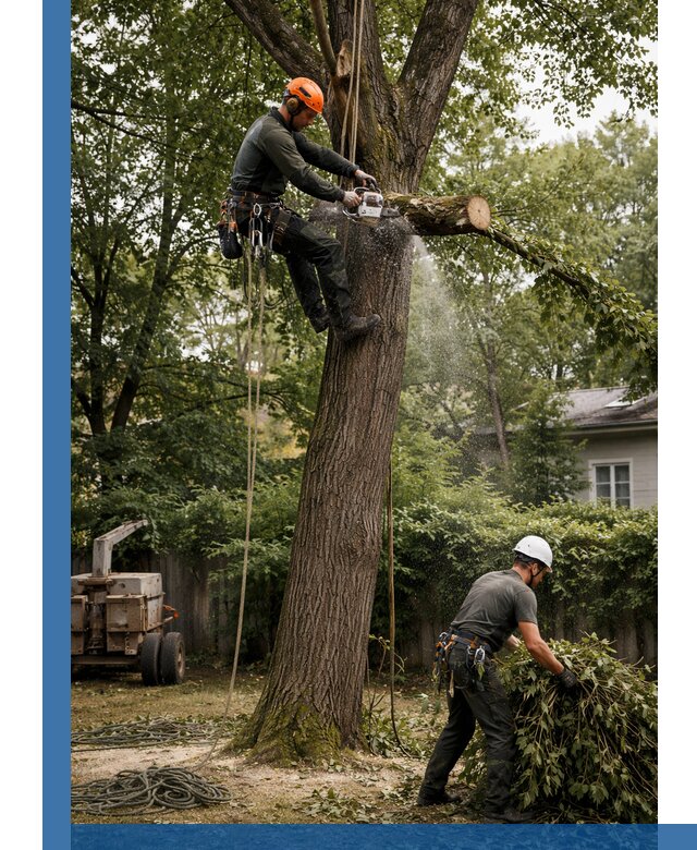 Кронирование деревьев в Заинске, безопасная высотная обрезка