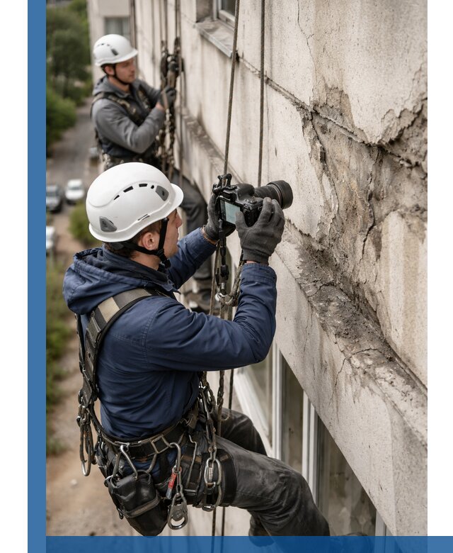 Фотофиксация дефектов фасада с высотной съемкой в Заинске