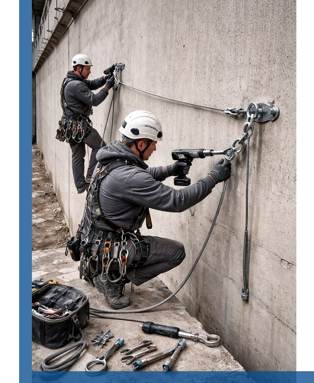 Монтаж анкерных линий высотной безопасности в Заинске