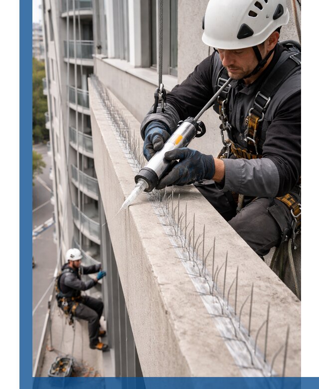 Установка шипов от птиц на фасадах и кровлях в Заинске